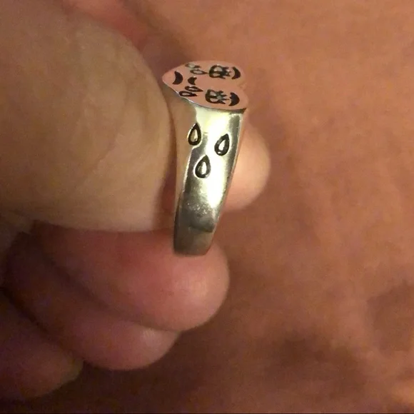 Sterling Silver Sad Crying Face Adjustable Ring - Picture 9 of 10